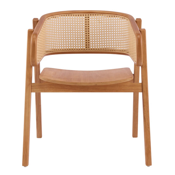 Mid-Century Modern Rubberwood Dining Chairs with Cane Back and Armrests  Wooden Bazar