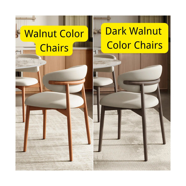 Mid-Century Modern Snow/Sand Sintered Stone Round Dining Set with Walnut Floral Pedestal Base (1 Table, 4/6/8 Chairs)
