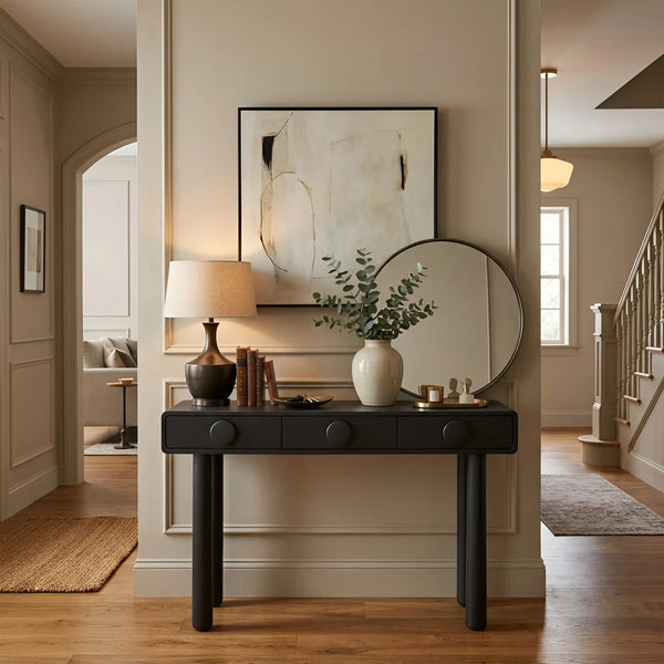 Mid-Century Modern Console Table with Solid Wood Legs for Entryway & Living Room  Wooden Bazar