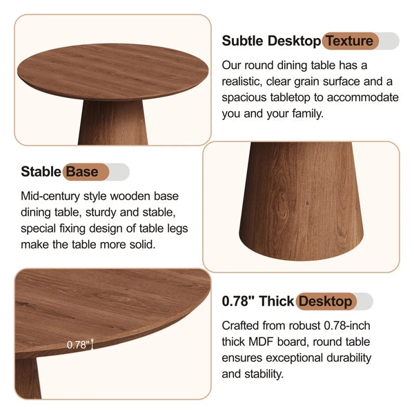 Mid Century Wooden Round Pedestal Dining Table Sets