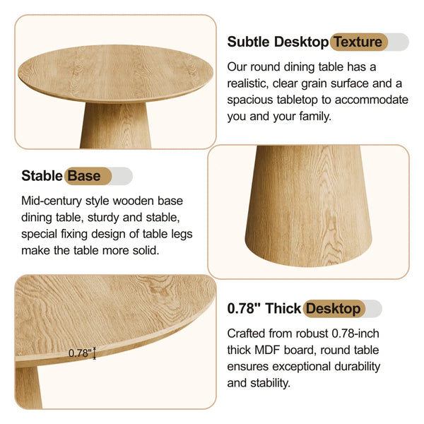 Mid Century Wooden Round Pedestal Dining Table Sets