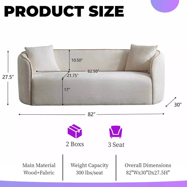 Modern 3-Seater Curved Boucle Sofa  Wooden Sofa