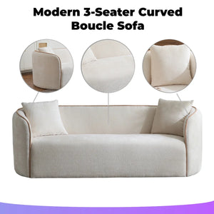 Modern 3-Seater Curved Boucle Sofa  Wooden Sofa