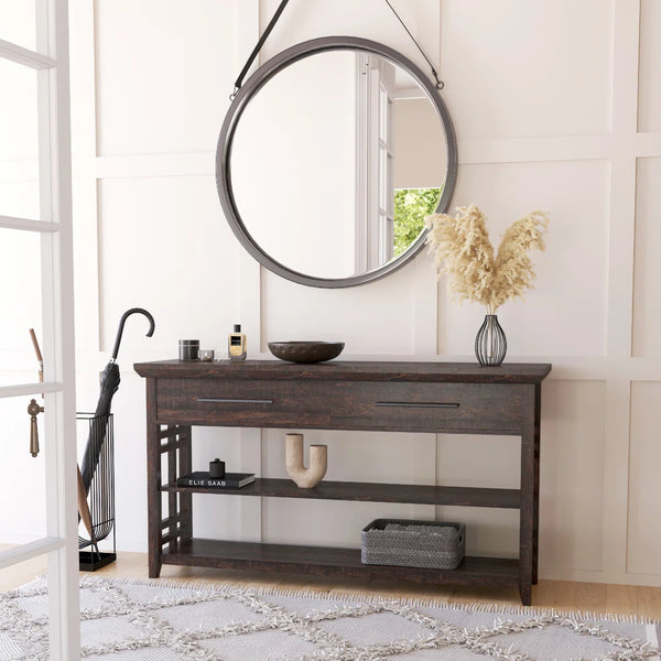 Console Table with 2 Drawers and 2 Open Shelves for Entryway, Hallway & Living Room  Wooden Bazar