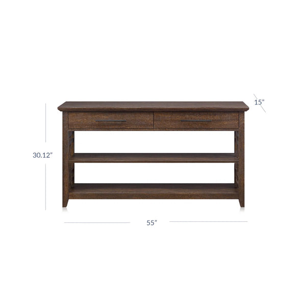 Console Table with 2 Drawers and 2 Open Shelves for Entryway, Hallway & Living Room  Wooden Bazar
