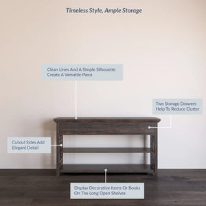Console Table with 2 Drawers and 2 Open Shelves for Entryway, Hallway & Living Room  Wooden Bazar