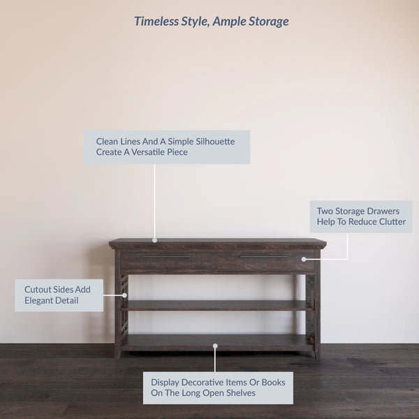 Console Table with 2 Drawers and 2 Open Shelves for Entryway, Hallway & Living Room  Wooden Bazar