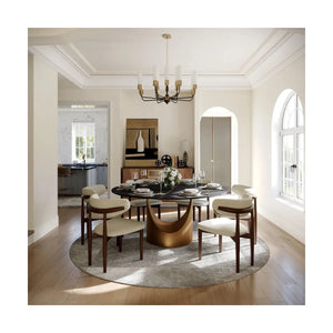 Kenoos Round Sintered Stone Dining Table Set with Chairs - Wooden Bazar