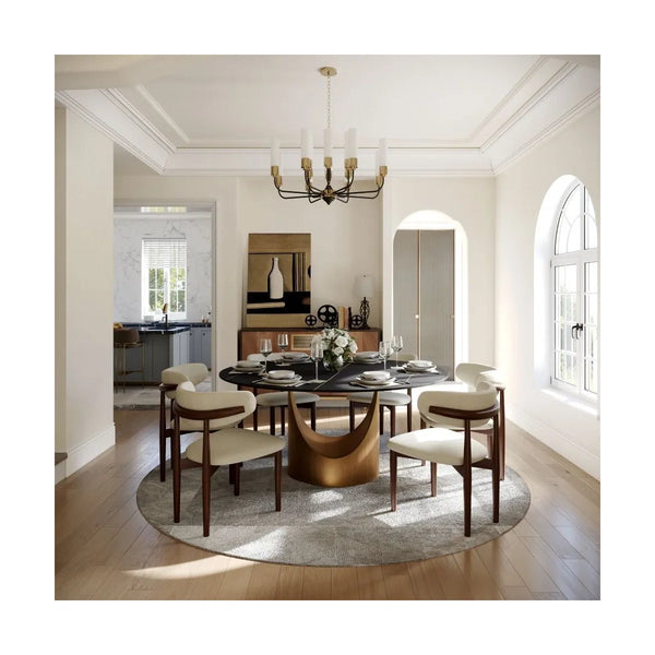Kenoos Round Sintered Stone Dining Table Set with Chairs - Wooden Bazar