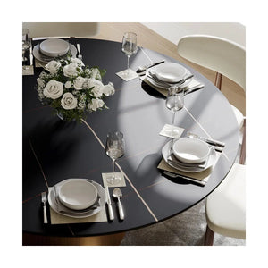 Kenoos Round Sintered Stone Dining Table Set with Chairs - Wooden Bazar