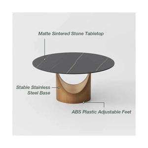 Kenoos Round Sintered Stone Dining Table Set with Chairs - Wooden Bazar