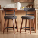 Modern Bar Stools Set of 2, 26" Thick Upholstered Barstools with Curved Frabic Backrest&Solid Wood Legs&Matte Metal Frame, Counter Height Bar Stools for Kicthen Island,Khaki  Wooden Bazar