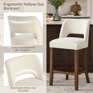 Modern Chenille Upholstered Counter Height Bar Stools with Solid Wood Legs and Cutout Back,Set Of 2  Wooden Bazar