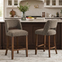 Modern Chenille Upholstered Counter Height Bar Stools with Solid Wood Legs and Cutout Back,Set Of 2  Wooden Bazar