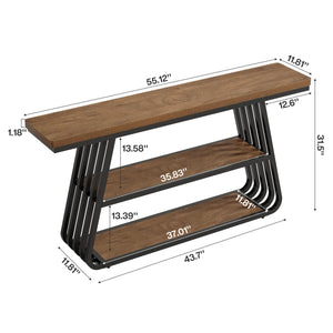 Modern 55-Inch Console Table with 3 Tiers and Iron Frame for Entryway & Living Room  Wooden Bazar