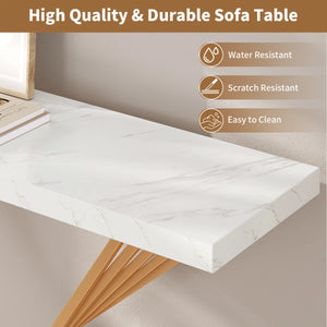 Modern Console Table with White Faux Marble Top and Gold X-Shaped Metal Frame for Entryway & Living Room  Wooden Bazar