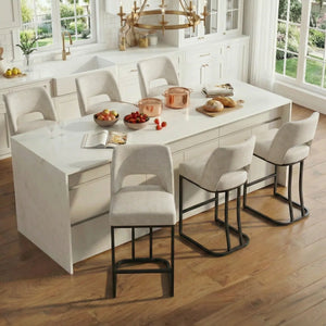 Modern Counter Height Barstools with Cutout Back, Comfy Faux Leather Kitchen Island Stool with Metal Frame, Set of 2  Wooden Bazar