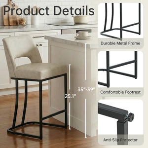 Modern Counter Height Barstools with Cutout Back, Comfy Faux Leather Kitchen Island Stool with Metal Frame, Set of 2  Wooden Bazar