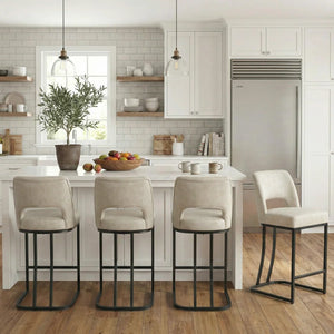 Modern Counter Height Barstools with Cutout Back, Comfy Faux Leather Kitchen Island Stool with Metal Frame, Set of 2  Wooden Bazar