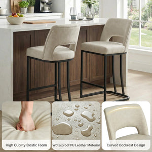 Modern Counter Height Barstools with Cutout Back, Comfy Faux Leather Kitchen Island Stool with Metal Frame, Set of 2  Wooden Bazar