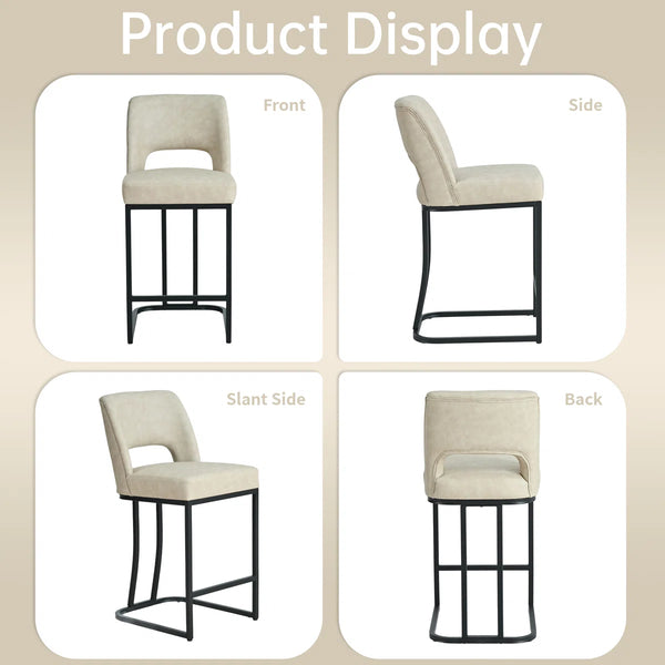 Modern Counter Height Barstools with Cutout Back, Comfy Faux Leather Kitchen Island Stool with Metal Frame, Set of 2  Wooden Bazar