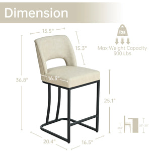 Modern Counter Height Barstools with Cutout Back, Comfy Faux Leather Kitchen Island Stool with Metal Frame, Set of 2  Wooden Bazar