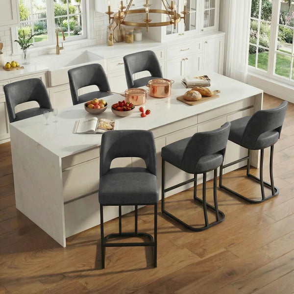 Modern Counter Height Barstools with Cutout Back, Comfy Faux Leather Kitchen Island Stool with Metal Frame, Set of 2  Wooden Bazar