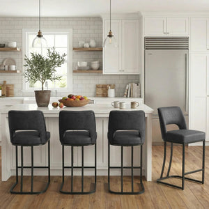 Modern Counter Height Barstools with Cutout Back, Comfy Faux Leather Kitchen Island Stool with Metal Frame, Set of 2  Wooden Bazar
