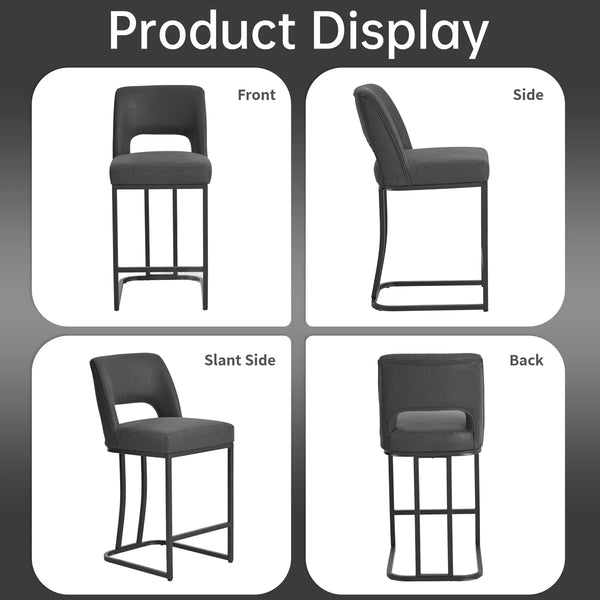 Modern Counter Height Barstools with Cutout Back, Comfy Faux Leather Kitchen Island Stool with Metal Frame, Set of 2  Wooden Bazar