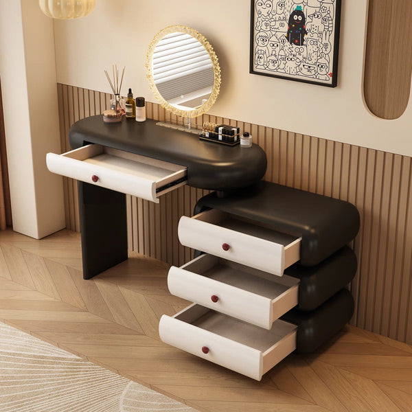 Modern Extendable Vanity Desk with LED Mirror, Storage Drawers & Reversible Left/Right Installation, Ultra Easy Assembly Makeup Table for Bedroom  Wooden Bazar