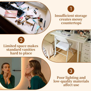 Modern Extendable Vanity Desk with LED Mirror, Storage Drawers & Reversible Left/Right Installation, Ultra Easy Assembly Makeup Table for Bedroom  Wooden Bazar