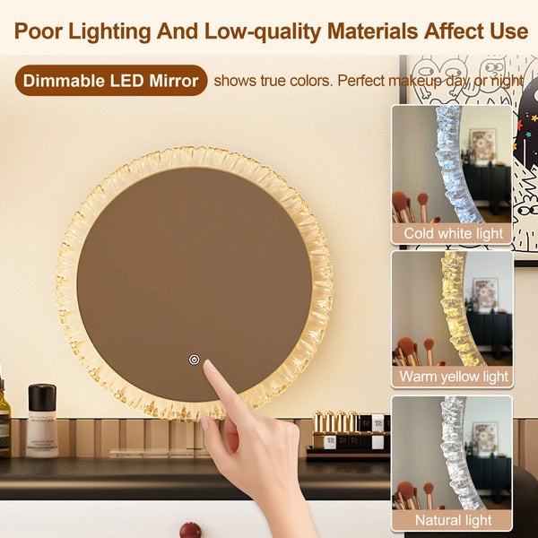 Modern Extendable Vanity Desk with LED Mirror, Storage Drawers & Reversible Left/Right Installation, Ultra Easy Assembly Makeup Table for Bedroom  Wooden Bazar
