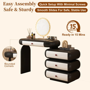 Modern Extendable Vanity Desk with LED Mirror, Storage Drawers & Reversible Left/Right Installation, Ultra Easy Assembly Makeup Table for Bedroom  Wooden Bazar