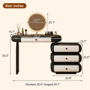 Modern Extendable Vanity Desk with LED Mirror, Storage Drawers & Reversible Left/Right Installation, Ultra Easy Assembly Makeup Table for Bedroom  Wooden Bazar
