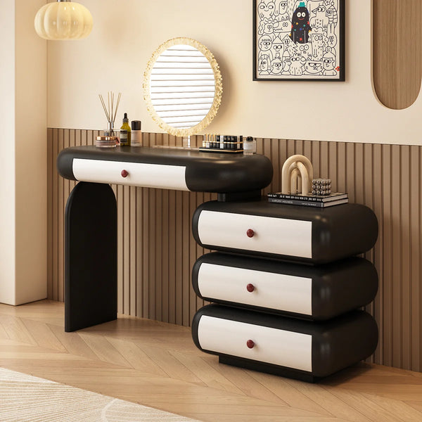 Modern Extendable Vanity Desk with LED Mirror, Storage Drawers & Reversible Left/Right Installation, Ultra Easy Assembly Makeup Table for Bedroom  Wooden Bazar