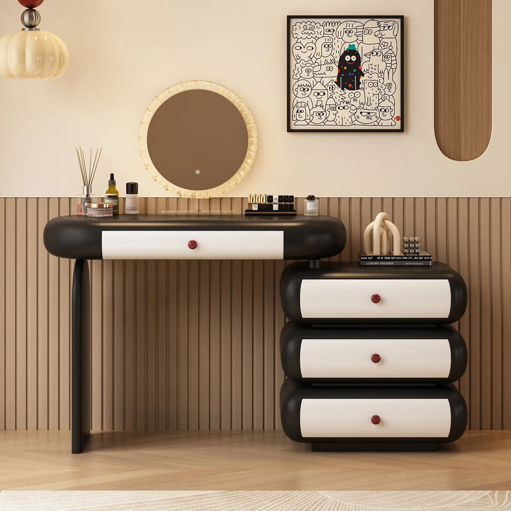 Modern Extendable Vanity Desk with LED Mirror, Storage Drawers & Reversible Left/Right Installation, Ultra Easy Assembly Makeup Table for Bedroom  Wooden Bazar