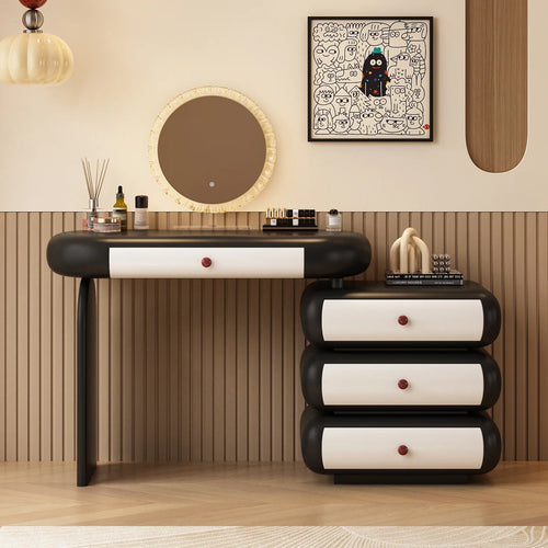 Modern Extendable Vanity Desk with LED Mirror, Storage Drawers & Reversible Left/Right Installation, Ultra Easy Assembly Makeup Table for Bedroom  Wooden Bazar