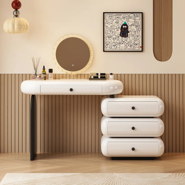 Modern Extendable Vanity Desk with LED Mirror, Storage Drawers & Reversible Left/Right Installation, Ultra Easy Assembly Makeup Table for Bedroom  Wooden Bazar