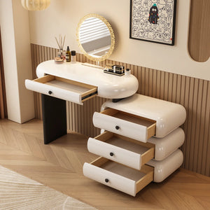 Modern Extendable Vanity Desk with LED Mirror, Storage Drawers & Reversible Left/Right Installation, Ultra Easy Assembly Makeup Table for Bedroom  Wooden Bazar
