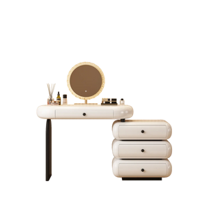 Modern Extendable Vanity Desk with LED Mirror, Storage Drawers & Reversible Left/Right Installation, Ultra Easy Assembly Makeup Table for Bedroom  Wooden Bazar
