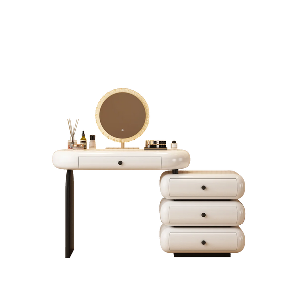 Modern Extendable Vanity Desk with LED Mirror, Storage Drawers & Reversible Left/Right Installation, Ultra Easy Assembly Makeup Table for Bedroom  Wooden Bazar