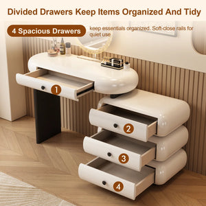Modern Extendable Vanity Desk with LED Mirror, Storage Drawers & Reversible Left/Right Installation, Ultra Easy Assembly Makeup Table for Bedroom  Wooden Bazar