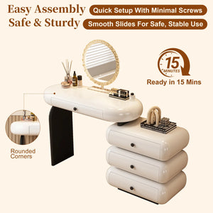 Modern Extendable Vanity Desk with LED Mirror, Storage Drawers & Reversible Left/Right Installation, Ultra Easy Assembly Makeup Table for Bedroom  Wooden Bazar
