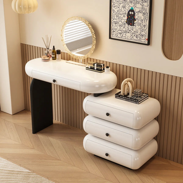 Modern Extendable Vanity Desk with LED Mirror, Storage Drawers & Reversible Left/Right Installation, Ultra Easy Assembly Makeup Table for Bedroom  Wooden Bazar