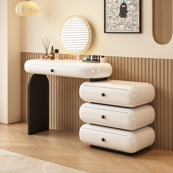 Modern Extendable Vanity Desk with LED Mirror, Storage Drawers & Reversible Left/Right Installation, Ultra Easy Assembly Makeup Table for Bedroom  Wooden Bazar