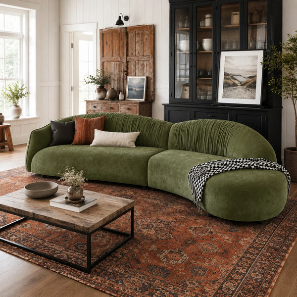 Hitong Organic Modern Curved Sectional Sofa in Green - Wooden bazar