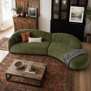 Hitong Organic Modern Curved Sectional Sofa in Green - Wooden bazar