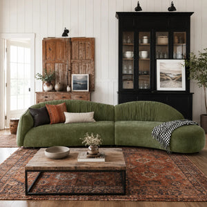 Hitong Organic Modern Curved Sectional Sofa in Green - Wooden bazar