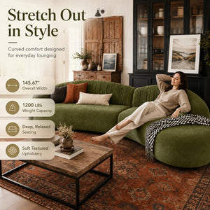 Hitong Organic Modern Curved Sectional Sofa in Green - Wooden bazar