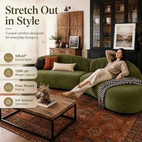 Hitong Organic Modern Curved Sectional Sofa in Green - Wooden bazar